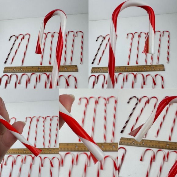 18 Vtg Thin Plastic Red White Stripe Candy Cane Christmas Ornament 7.5inch READ - Picture 4 of 5